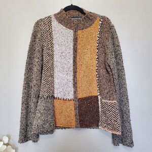 Monterey Bay Cardigan Sweater Size XL Brown Abstract Multi Print Knit Full Zip